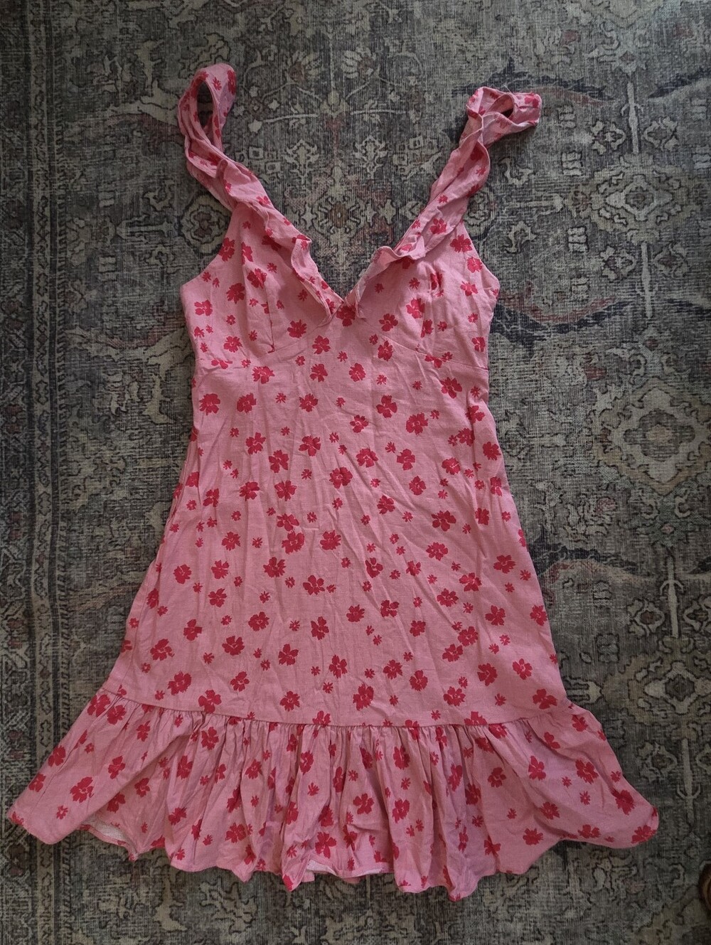 Zara Pink Mini Dress with Red Floral Print